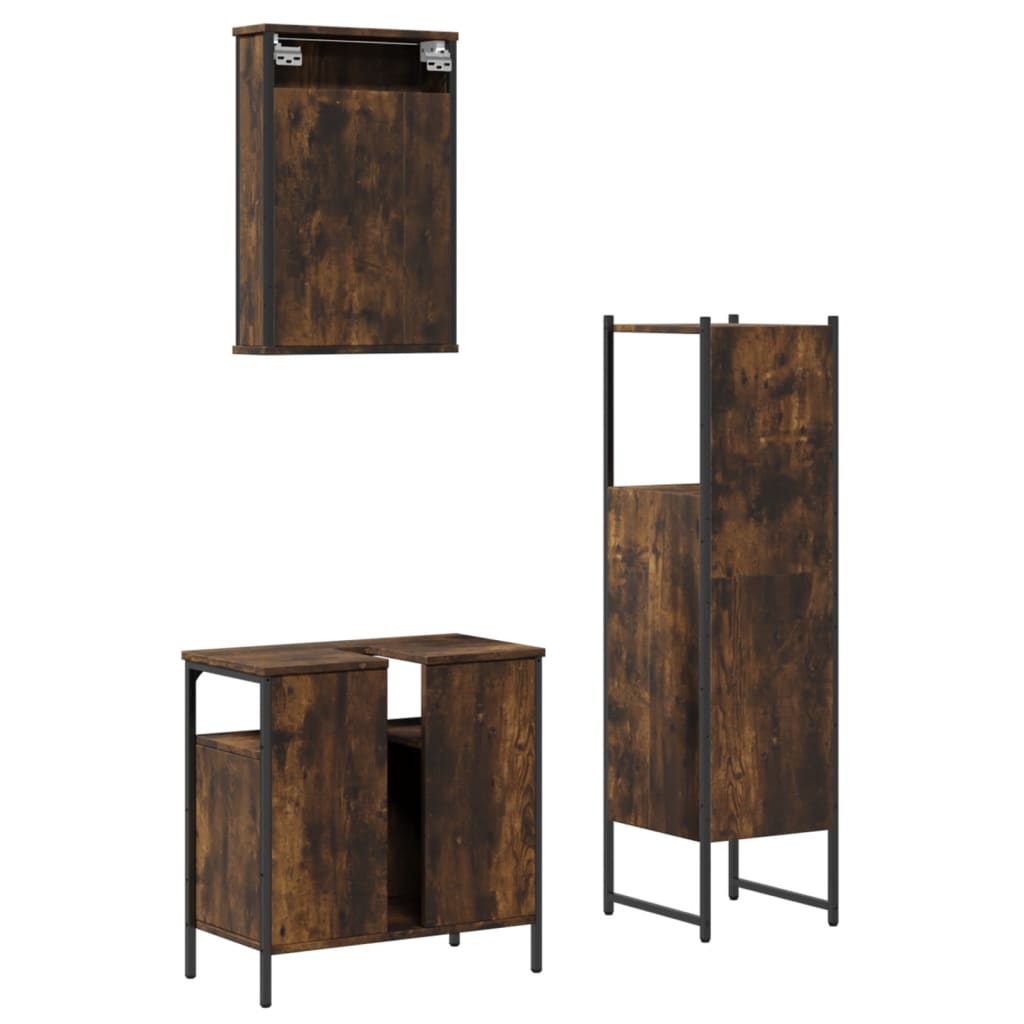 3 Piece Bathroom Furniture Set Engineered Wood Smoked oak