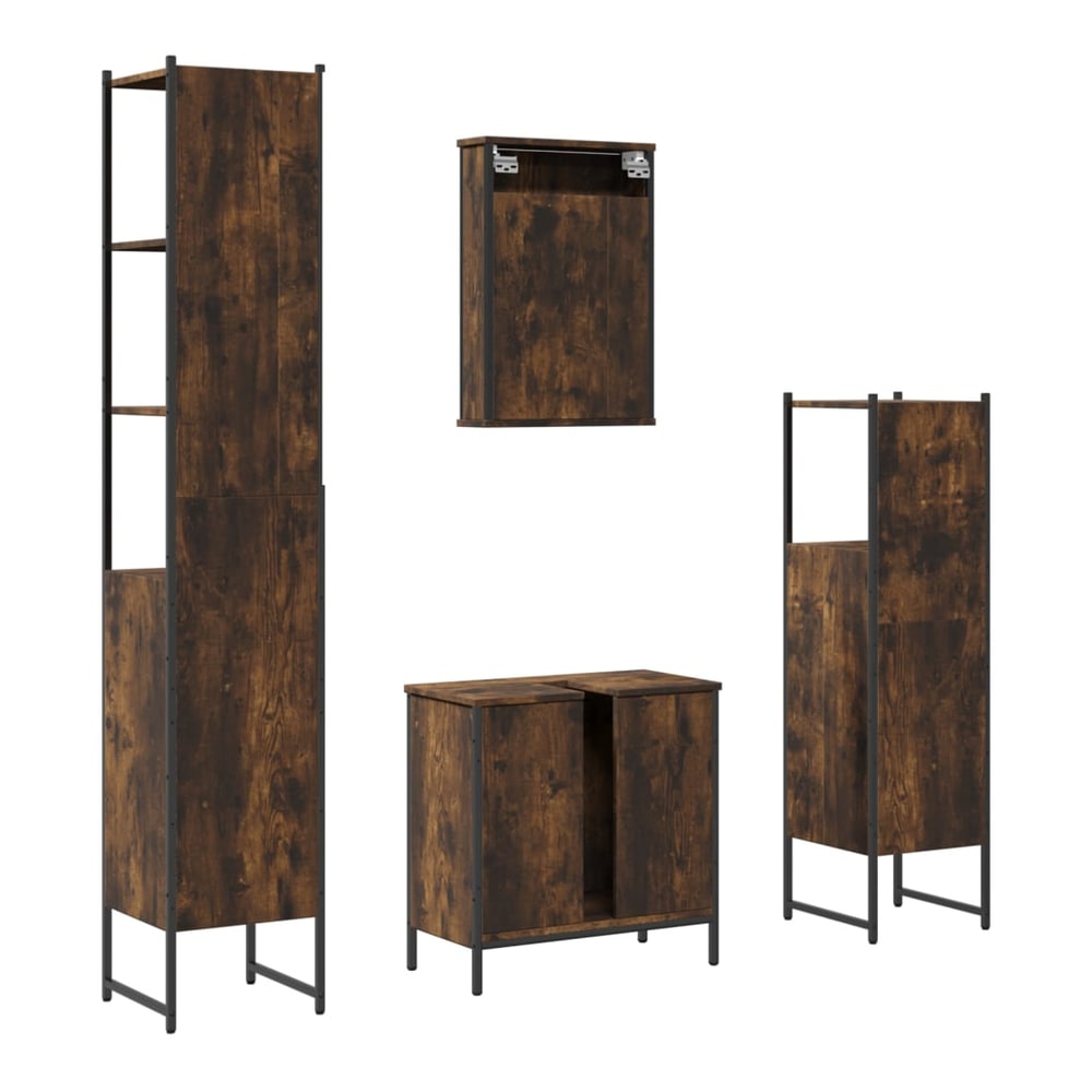 4 Piece Bathroom Furniture Set Engineered Wood Smoked oak