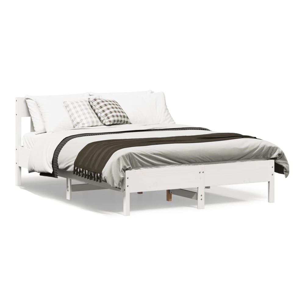 Bed Frame without Mattress Solid Wood Pine Length 190 cm White 140 cm
