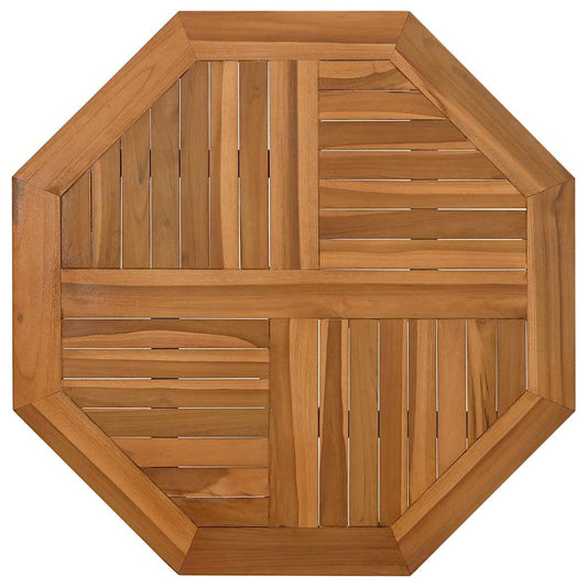 Octagonal solid wood teak table top with a slatted surface