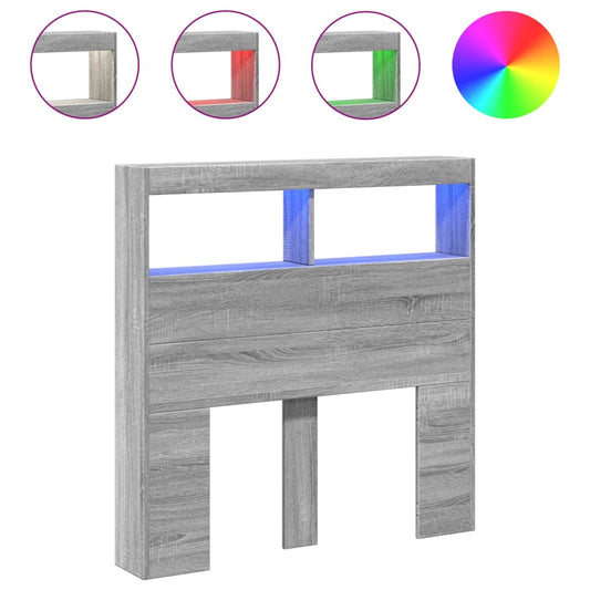 vidaXL Headboard Cabinet with LED Grey Sonoma 100x17x102 cm 2