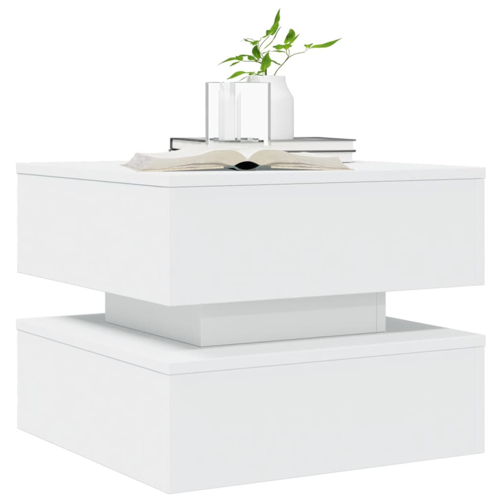 vidaXL Coffee Table with LED Lights White 50x50x40 cm 6