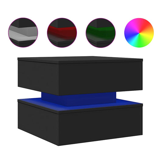 vidaXL Coffee Table with LED Lights Black 50x50x40 cm 2