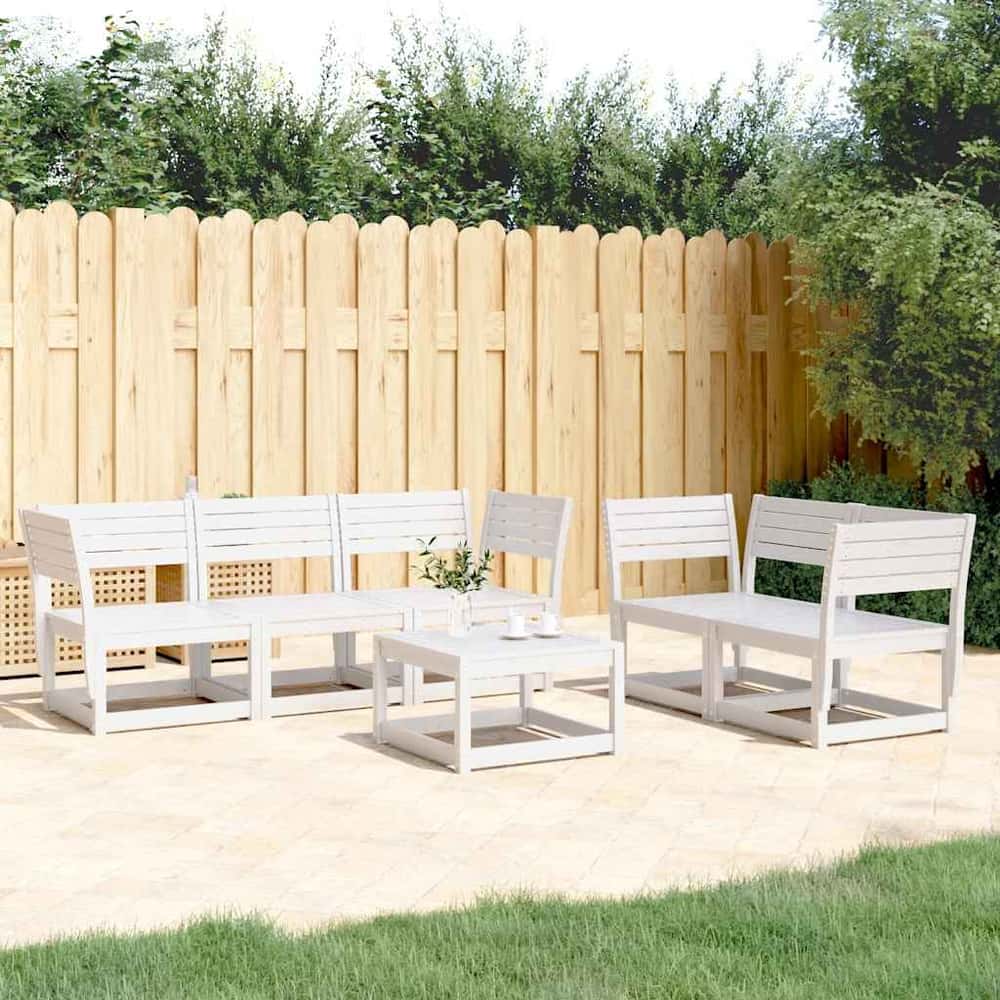 5 Piece Garden Sofa Set Solid Wood Pine White Without cushions