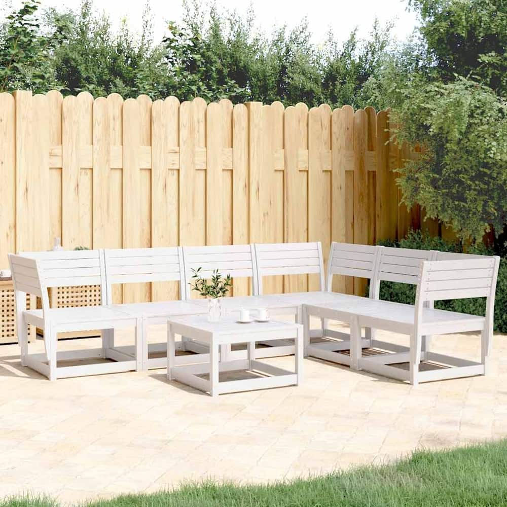 6 Piece Garden Sofa Set Solid Wood Pine White Without cushions