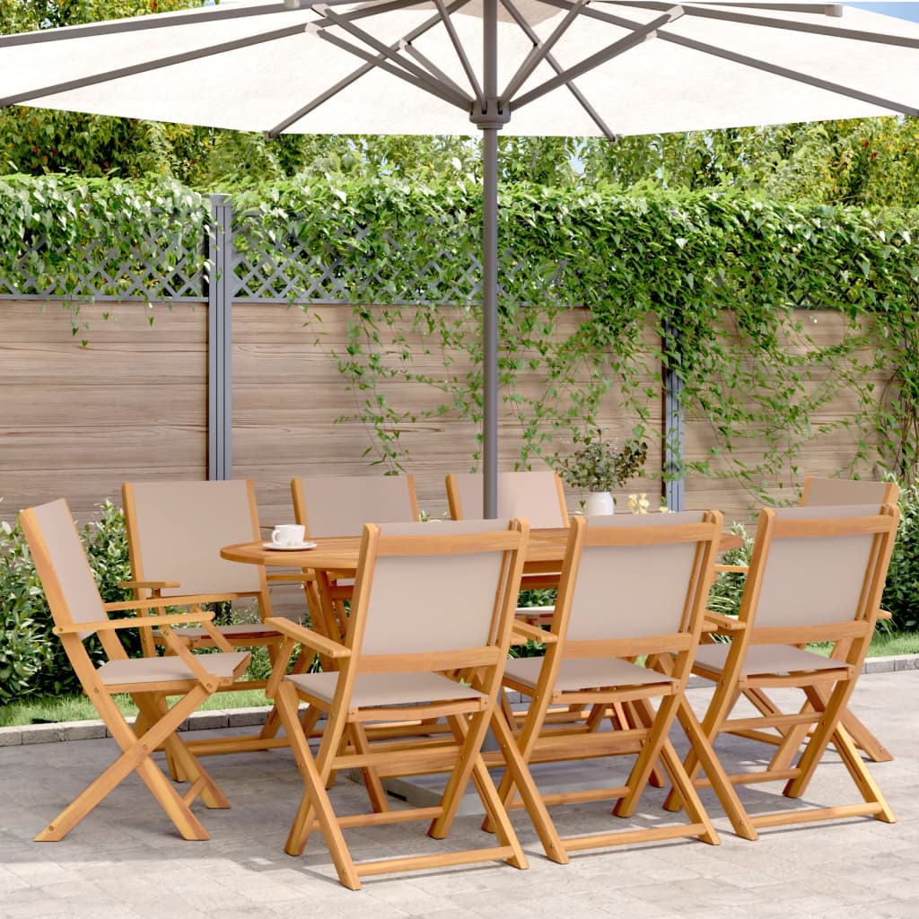 Folding Chairs Fabric and Solid Wood 8 pcs Taupe
