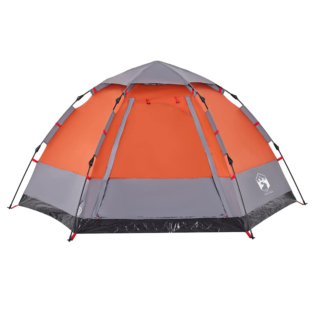 Camping Tent Cabin 4-Person Quick Release Width 273 cm Grey and orange
