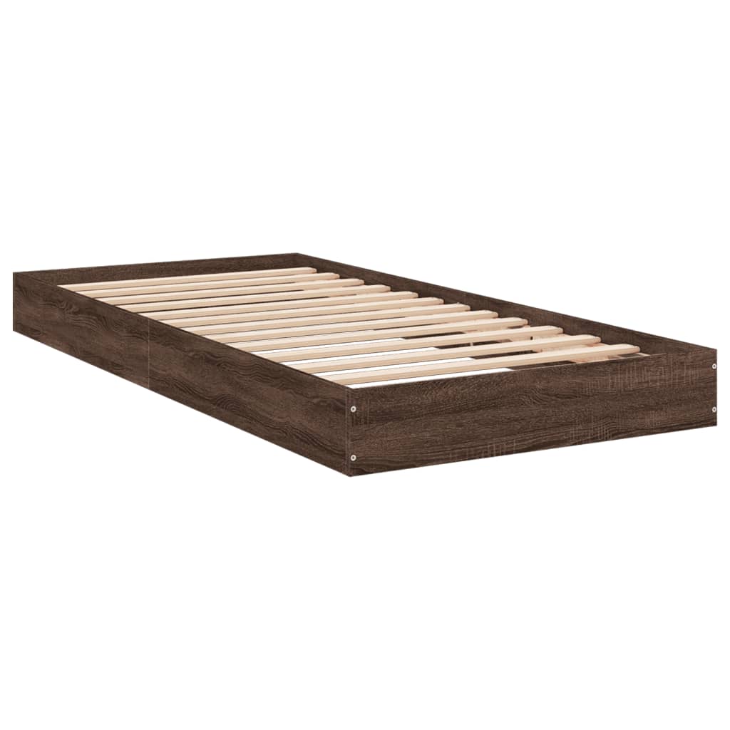vidaXL Bed Frame without Mattress Brown Oak 75x190 cm Small Single Engineered Wood 6