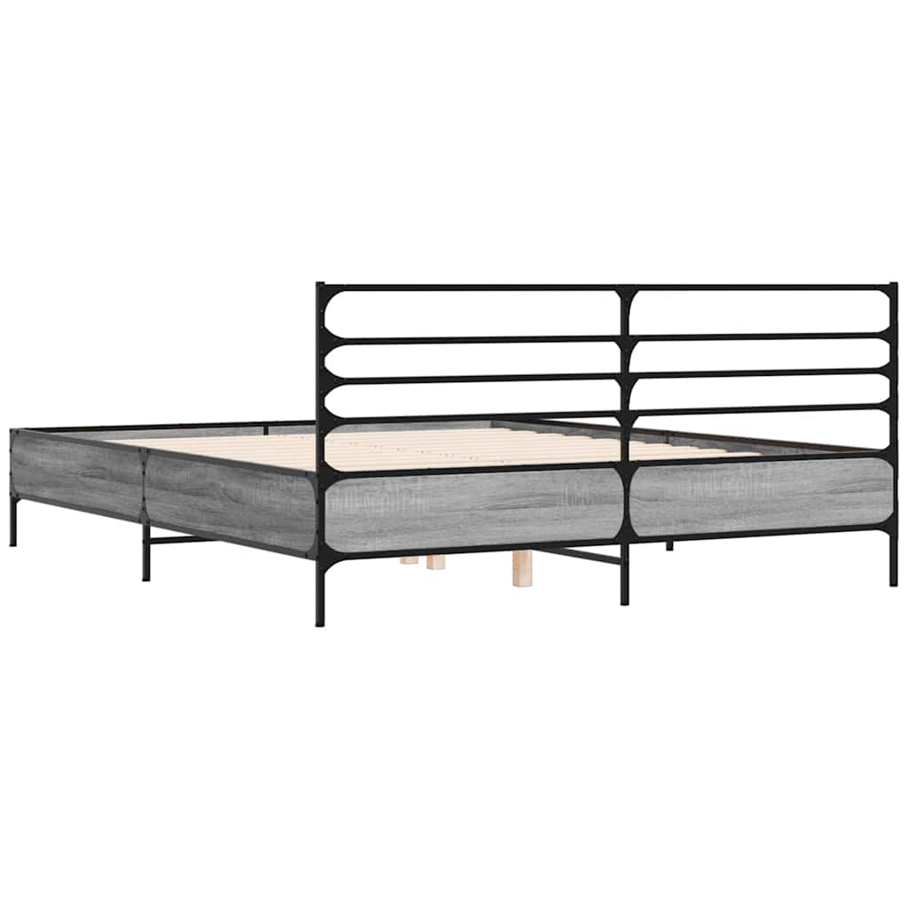 vidaXL Bed Frame without Mattress Grey Sonoma 150x200 cm King Size 6