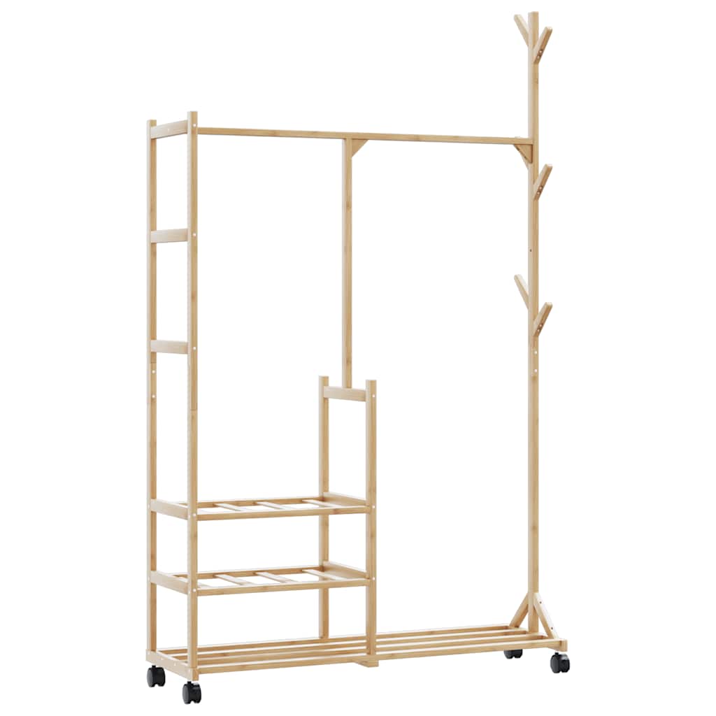 vidaXL Clothes Rack with Shelves and Wheels 100x38x175.5 cm Bamboo 6