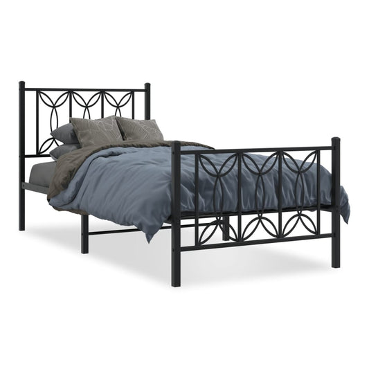 Metal Bed Frame without Mattress with Footboard with Headboard & Footboard Black 75 cm 190 cm