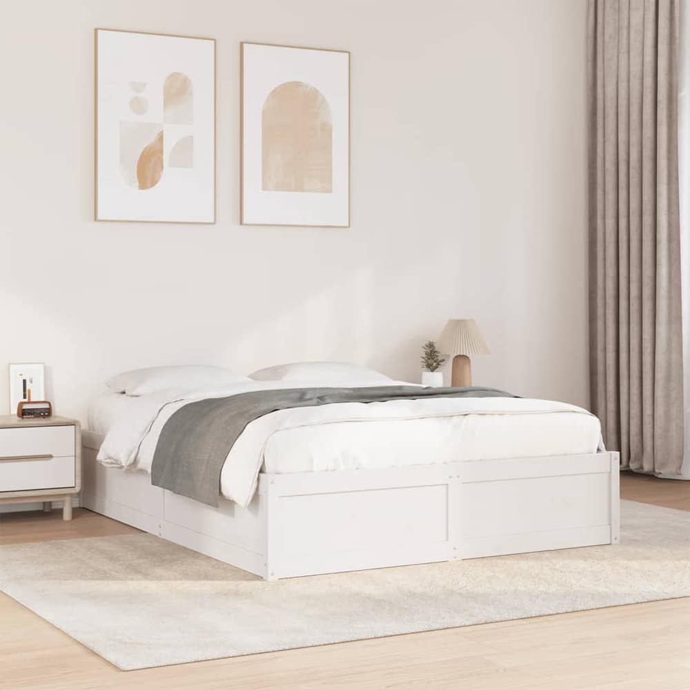 Bed Frame without Mattress Solid Wood Pine White 140 cm 190 cm