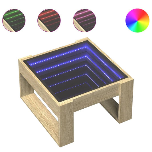 vidaXL Coffee Table with Infinity LED Sonoma Oak 50x53x30 cm 2