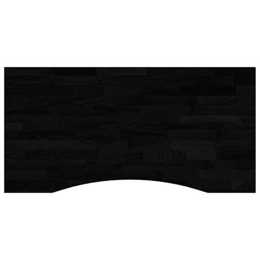 Close up of the dark brown wood grain on the rectangular table top