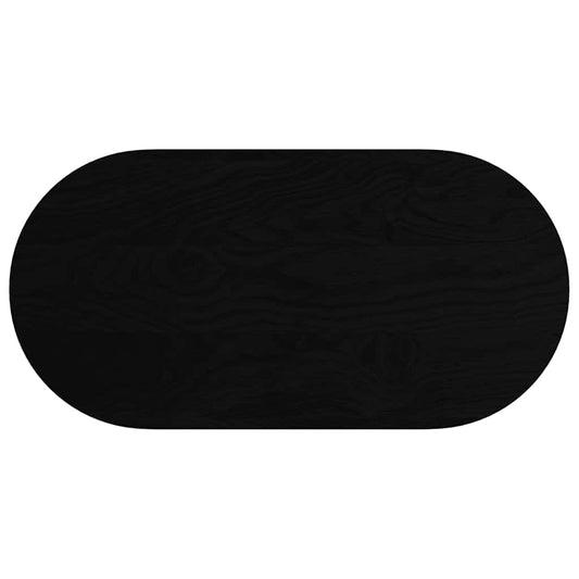 The oval table top shown from above, with a dark brown wood grain effect