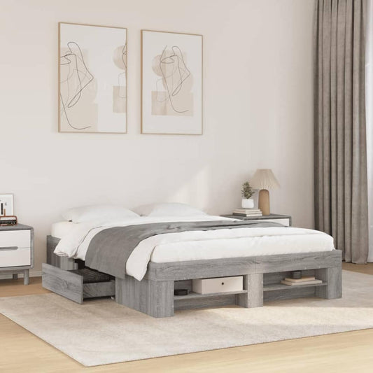 Bed Frame without Mattress 140x190cm Engineered Wood Grey sonoma