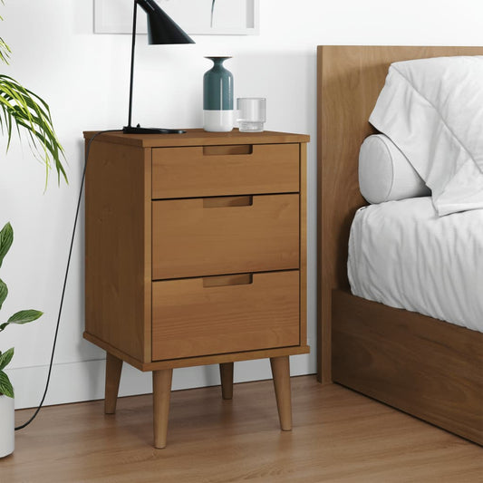 Bedside Cabinet "MOLDE" 40x35x65 cm Solid Wood Pine Brown