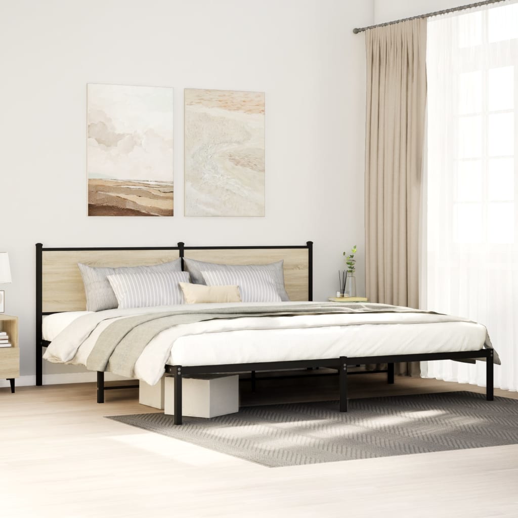 vidaXL Metal Bed Frame without Mattress Sonoma Oak Length 200 cm with Headboard