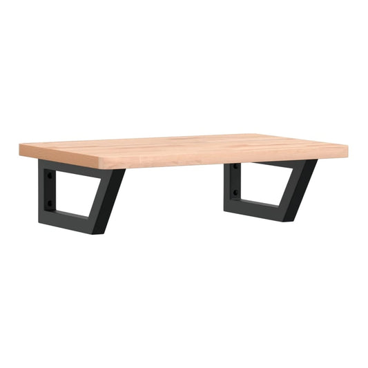 Basin Shelf Wall Mounted Steel and Solid Wood Beech Trapezium Height 2.5 cm Brown and black