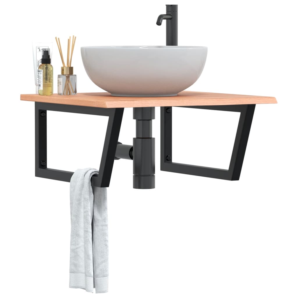vidaXL Basin Shelf Wall Mounted Steel and Solid Wood Oak Trapezium Depth 60 cm