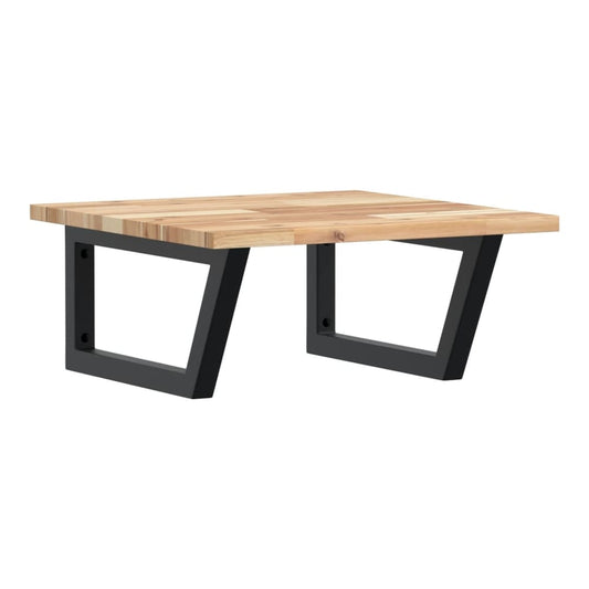 Basin Shelf Wall Mounted Steel and Solid Wood Acacia Trapezium Width 50 cm Brown and black 2 cm