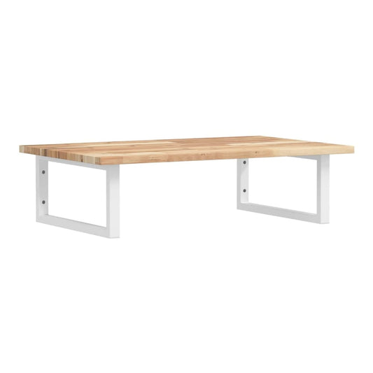Basin Shelf Wall Mounted Steel and Solid Wood Acacia Rectangular Depth 50 cm Height 2 cm Brown and White 60 cm
