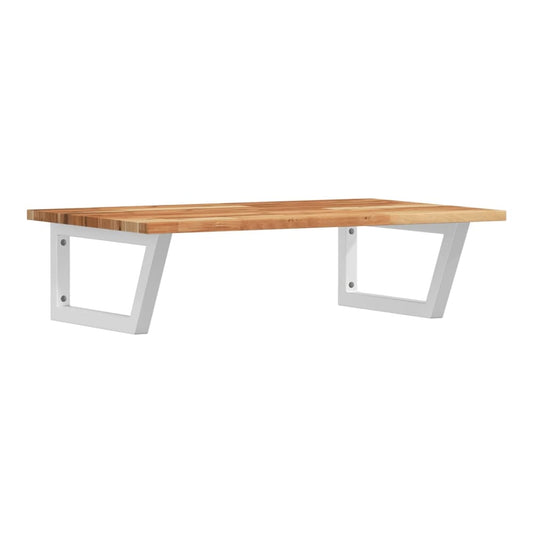 Basin Shelf Wall Mounted Steel and Solid Wood Acacia Trapezium Depth 50 cm Height 2 cm Dark Brown and White 60 cm