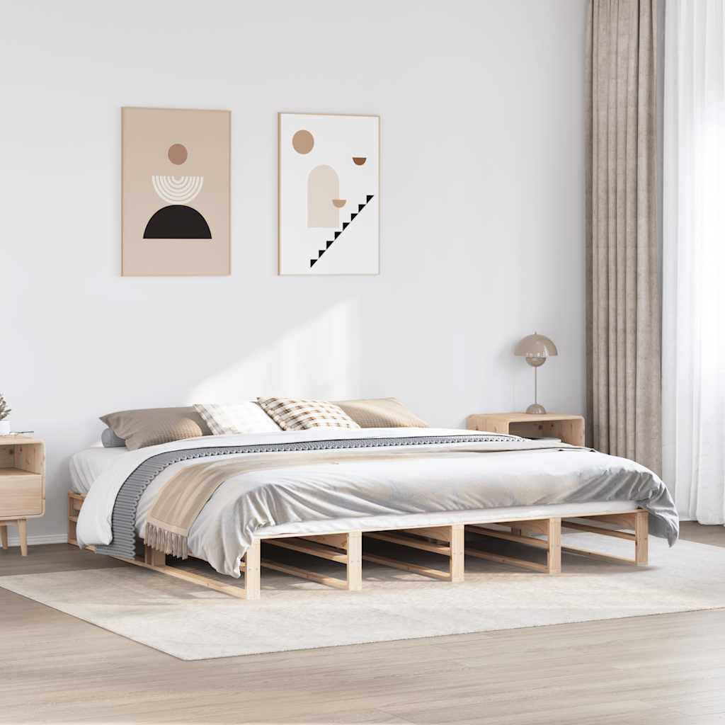 Bed Frame without Mattress Solid Wood Pine Length 200 cm Natural 200 cm