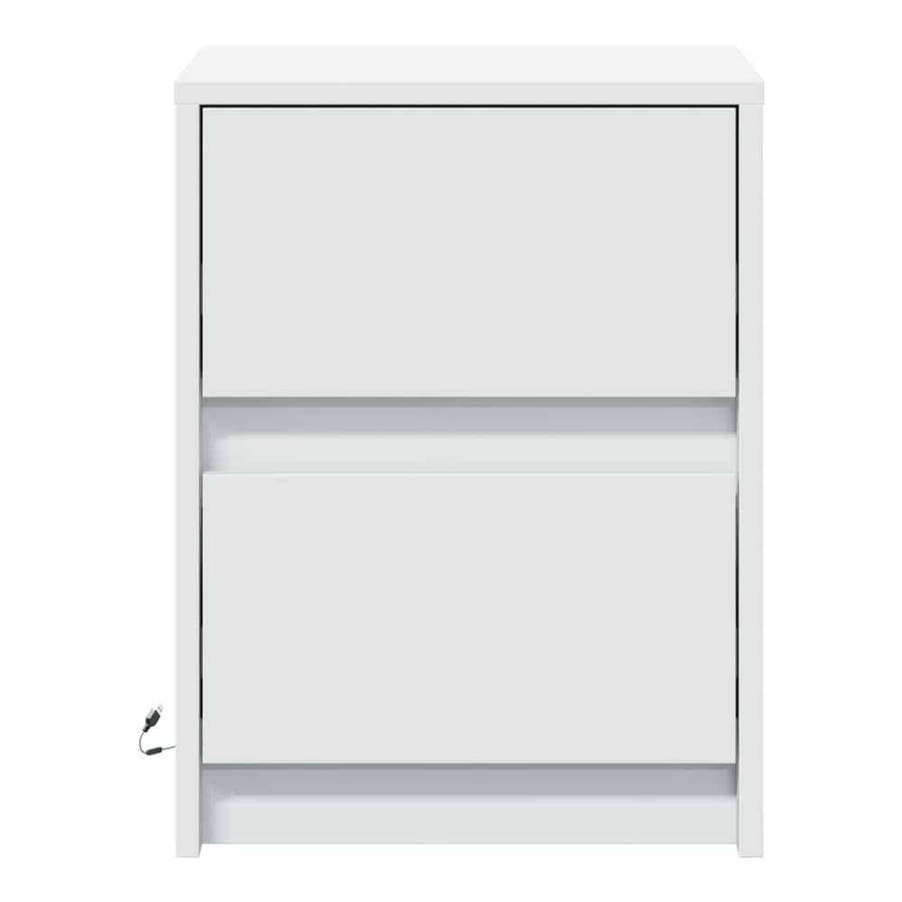 Bedside Cabinet with LED Lights Engineered Wood White 2