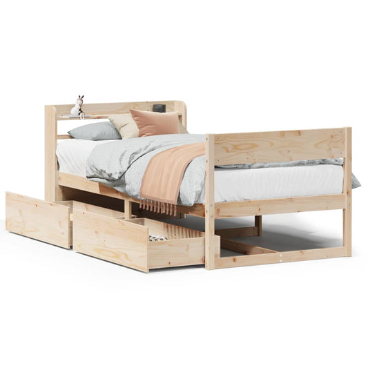 Bed Frame without Mattress Solid Wood Pine Length 190 cm Natural 75 cm