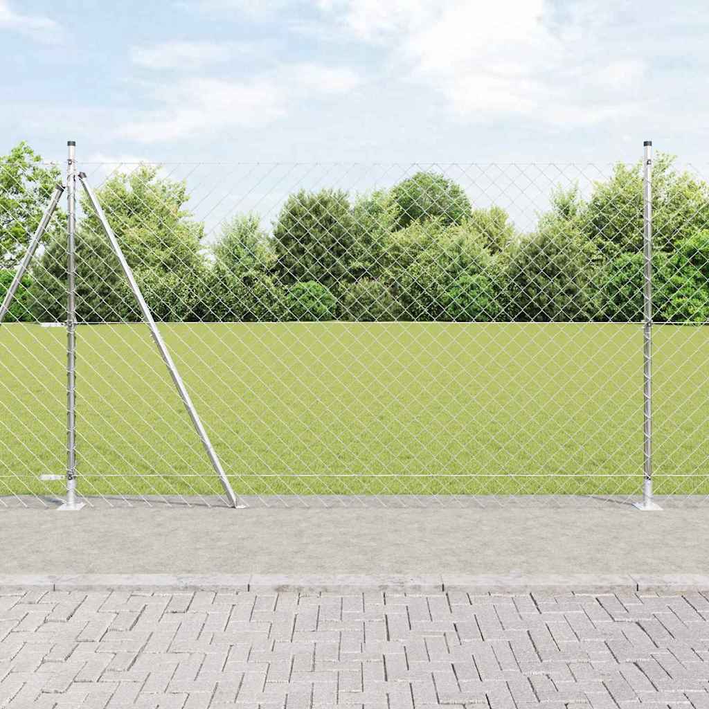 vidaXL Chainlink Fence with Concrete Base 10 x 1 m mesh Size 60 x 60 mm mesh Concrete Base Fix Galvanised Steel
