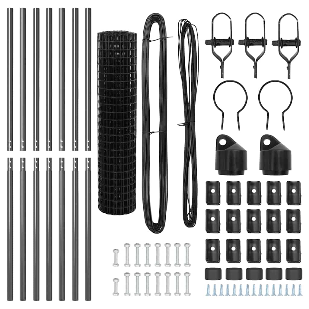 vidaXL Euro Fence Ground Fix 10 x 1 m PVC-Coated Steel Grey Mesh 6