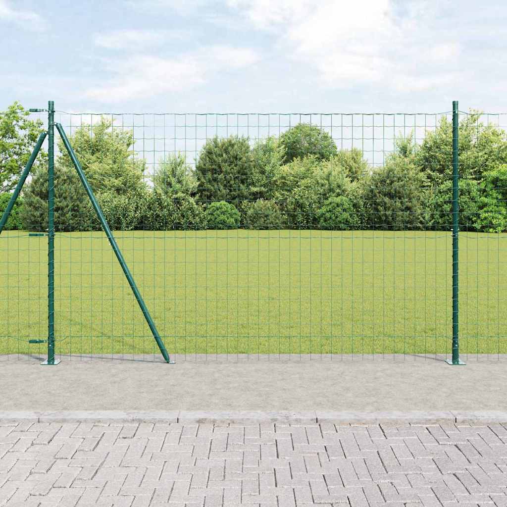 vidaXL Euro Fence with Concrete Base 10 x 0.8 m PVC-Coated Steel Concrete Base Fix Green mesh Size 76 x 63 mm mesh