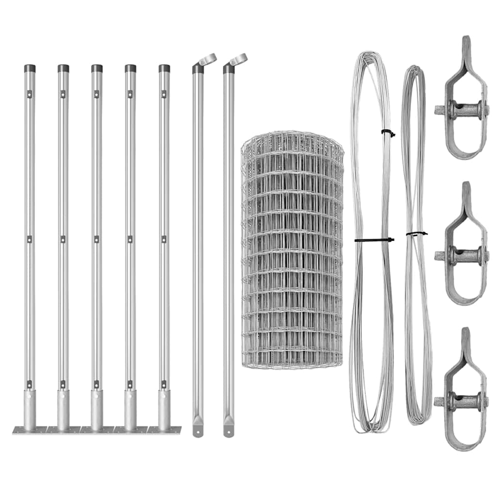vidaXL Outdoor Euro Fence with Concrete Base 10 x 0.6 m Silver Mesh 6