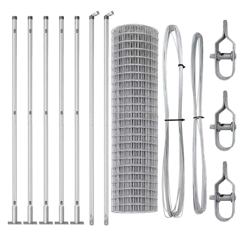 vidaXL Outdoor Euro Fence with Concrete Base 10 x 0.8 m Silver Mesh 6