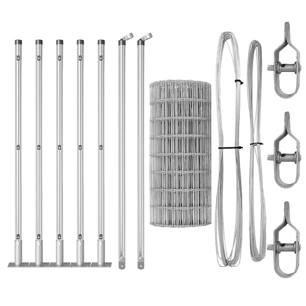 vidaXL Outdoor Euro Fence with Concrete Base 10 x 0.6 m Silver Mesh 6