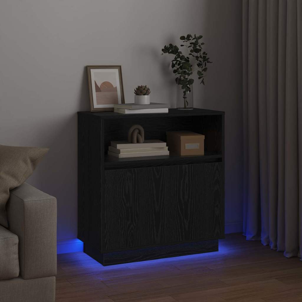 vidaXL LED Sideboard Black Oak 71 x 34.5 x 75 cm Engineered Wood 6