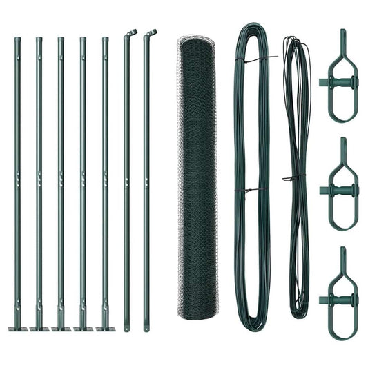 Hexagonal Fence with Concrete Base 10 x 1 m PVC-Coated Steel Green mesh Size 13 mm mesh 1.2 m