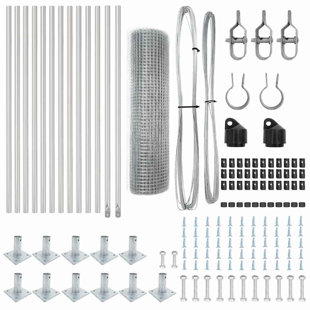 vidaXL Welded Wire Fence with Concrete Base 25 x 0.4 m Silver Mesh 6
