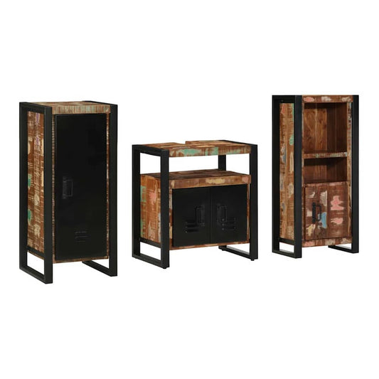 Bathroom Furniture Set 3 pcs Brown and Black Solid reclaimed wood