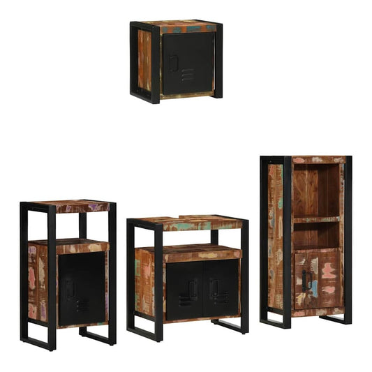 Bathroom Furniture Set 4 pcs Brown and Black Solid reclaimed wood