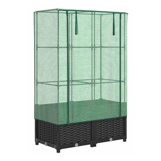 Raised Bed with Greenhouse Cover Rattan Look without wheel Height 138 cm Black