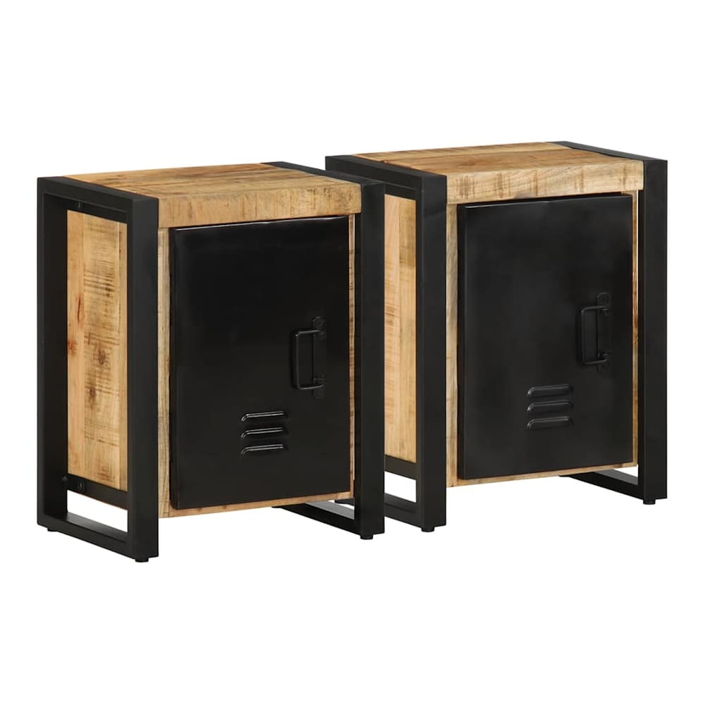 Bedside Cabinets Solid Rough Wood Mango Natural 2