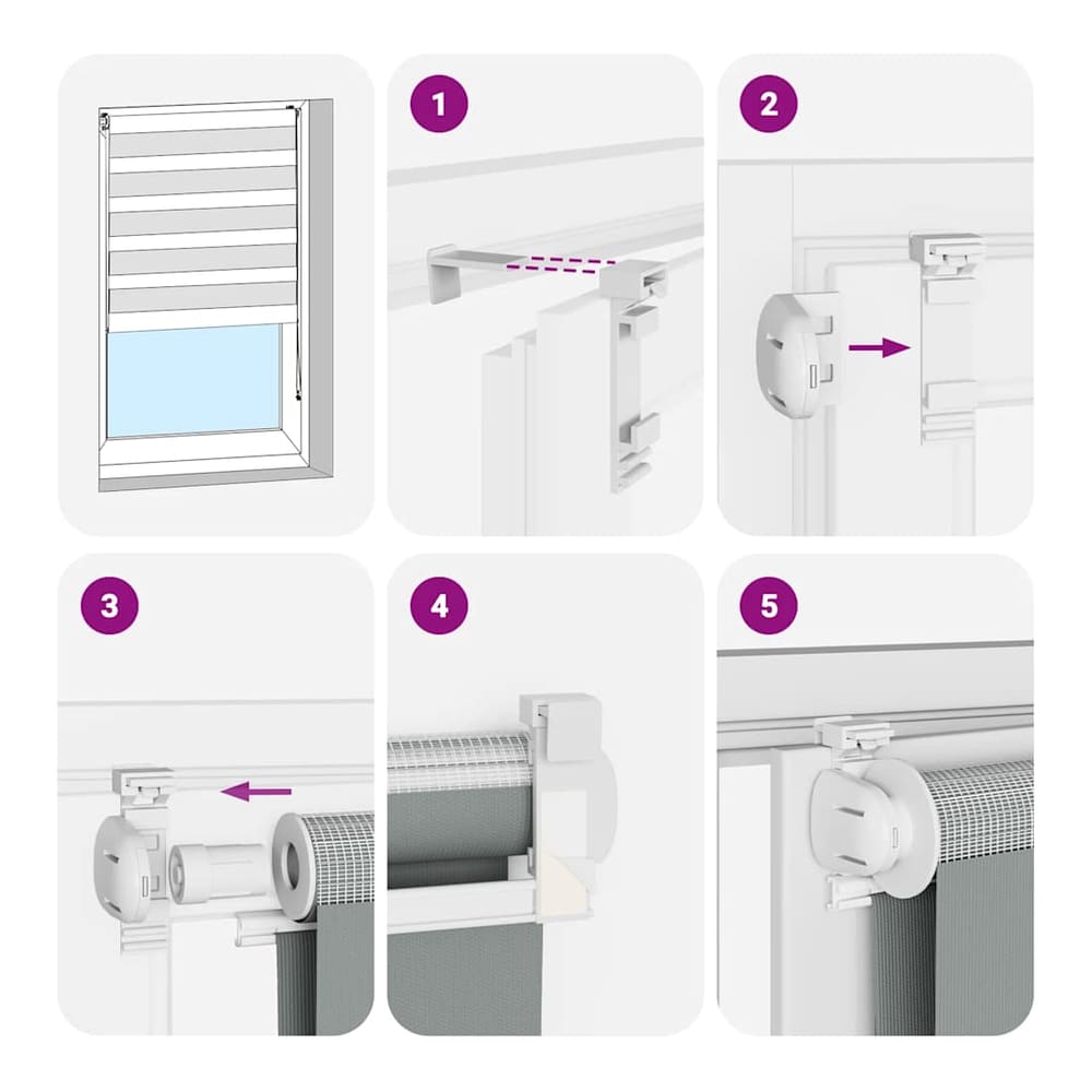 The window blind showing five steps for the installation process