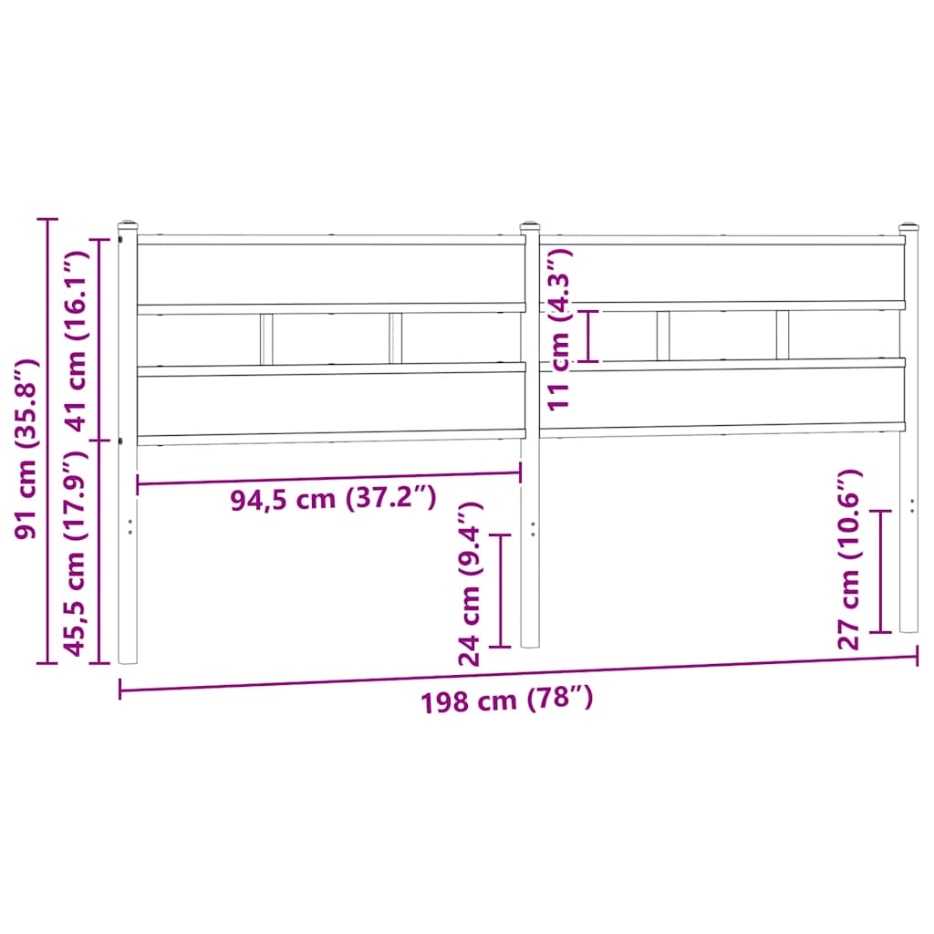 vidaXL Replace Headboard Smoked Oak 193 cm Iron and Engineered Wood 6