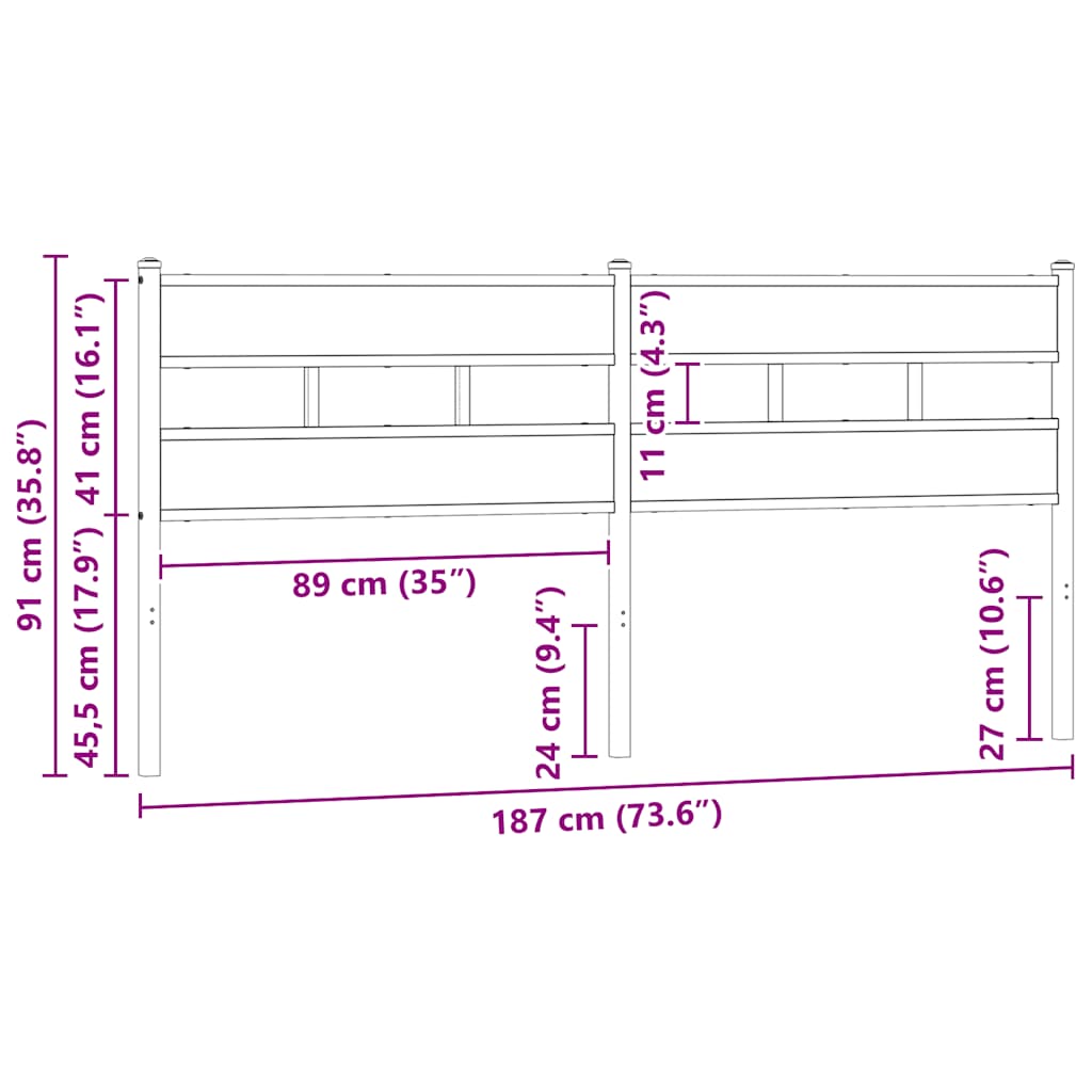 vidaXL Replace Headboard Brown Oak 180 cm Steel and Engineered Wood 6