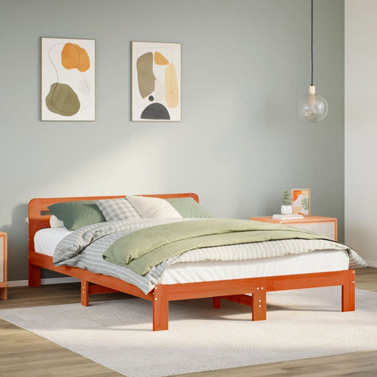 Bed Frame without Mattress Solid Wood Pine Length 200 cm Wax Brown 140 cm