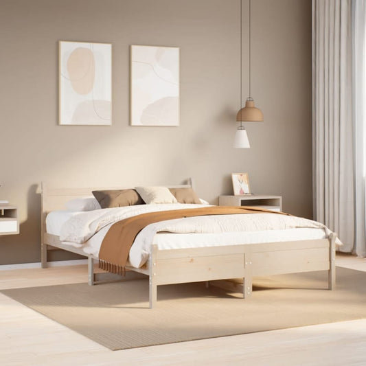 Bed Frame without Mattress Solid Wood Pine Length 190 cm Natural 135 cm