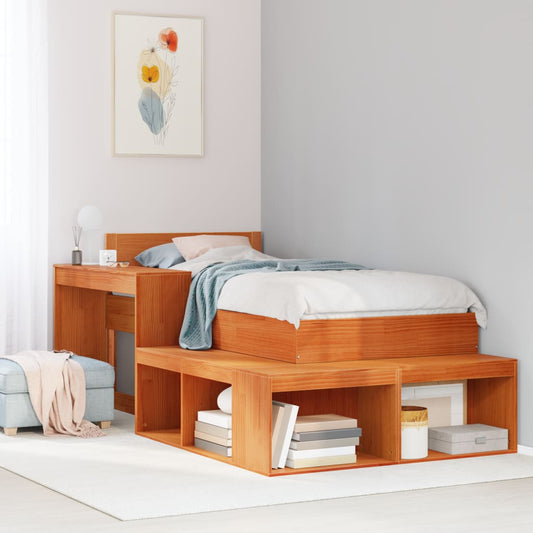 Bedside Cabinet Desk Solid Wood Pine Wax brown