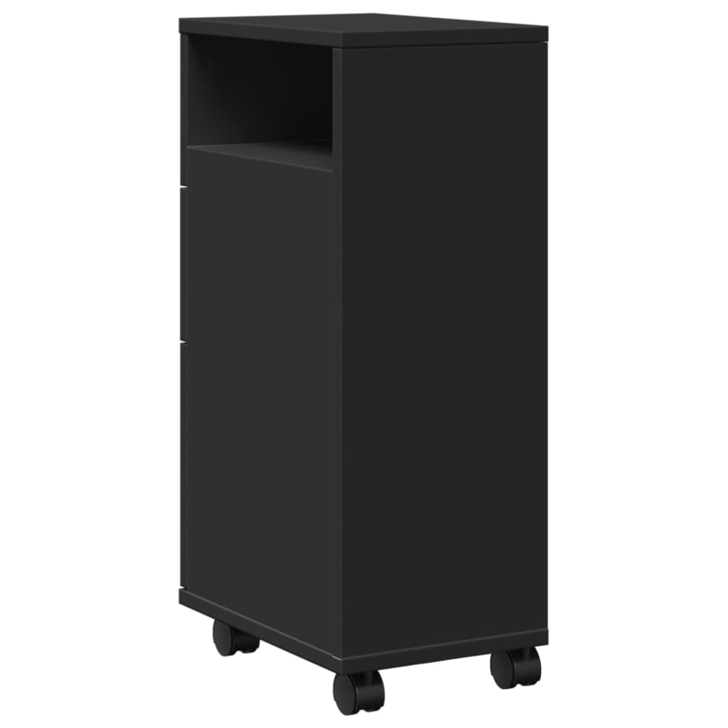 vidaXL Narrow Bathroom Cabinet with Wheels Black Engineered Wood 6